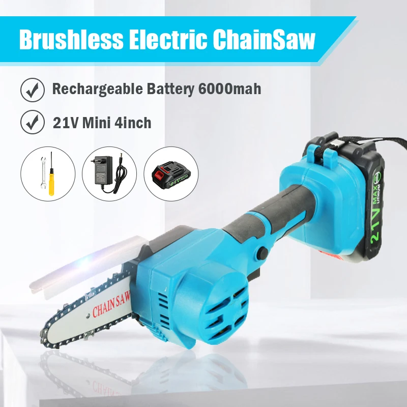 Lithium Battery Mini Pruning One-handed Garden Tool With Chain Saws Protable Power Chain Saws Rechargeable Woodworking Tool