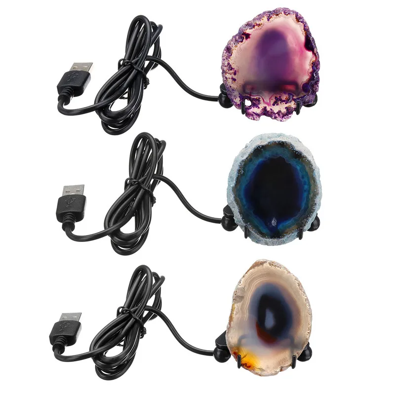 1pcs Multi-colors Mini Night Lights Natural Polished Agate Thin Slice LED Mineral Rock Lights for Home Use Support Dropshipping