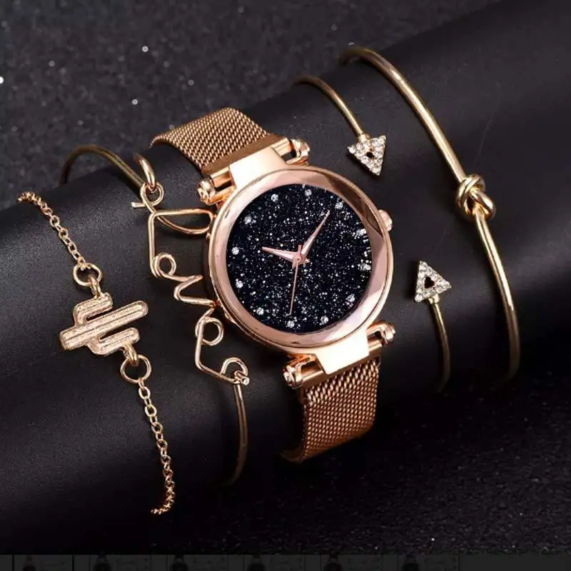 

Fashion New 2 PCS Watches and Bracelets Set Women Dress Watches Rhinestone Magnetite Simple Women Clock Relogio Feminino Saat