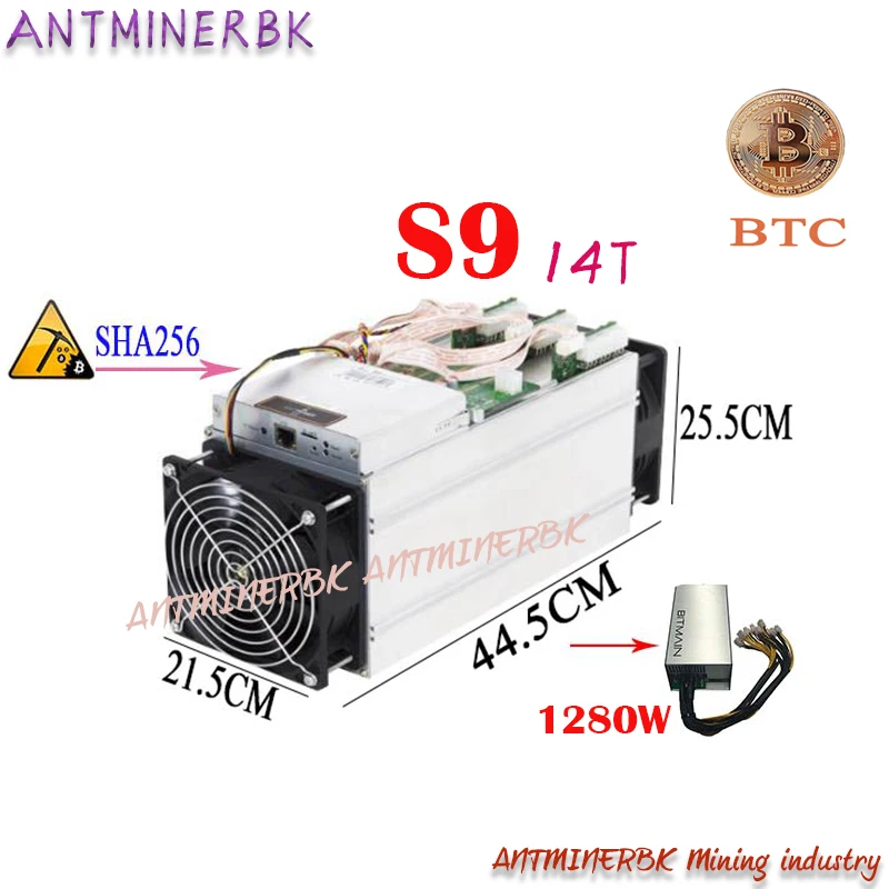 Used Mining Machine Antminer S9 14T 14th/s Bitmain With PSU S9 Bitcoin Miner 16nm 1372W Miner Shipped Within 24 Hours