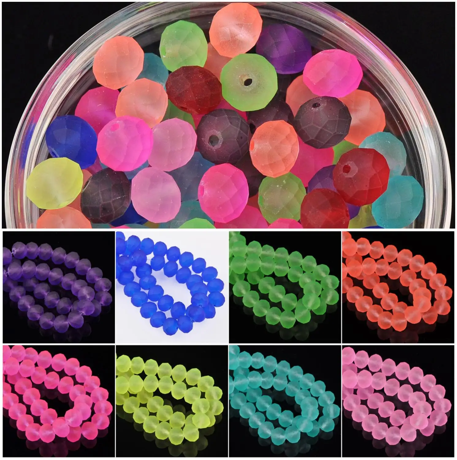 Painted Jelly Style Crystal Glass 4x3mm 6x4mm 8x6mm 10x7mm Rondelle Faceted Loose Spacer Beads for Jewelry Making DIY Crafts