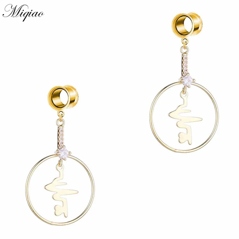 Miqiao 2pcs Fashion Simple Long Hollow Circle Double Horn Ear Expander 6mm-25mm Human Body Piercing Jewelry