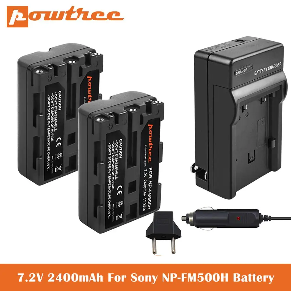 2.4Ah NP-FM500H wymienna bateria + USB ładowarka do Sony Alpha A57 A58 A65 A77 A99 A550 A560 A580 A700 A850 A900 Sony SLT a99 II