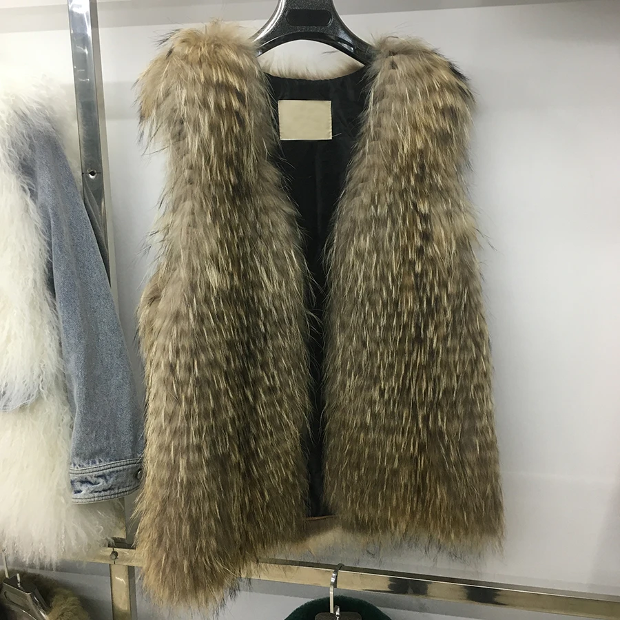 

Real Raccoon Fur Vest Women Waistcoat Autumn Winter Fashion Fur Gilet Fast Shipping