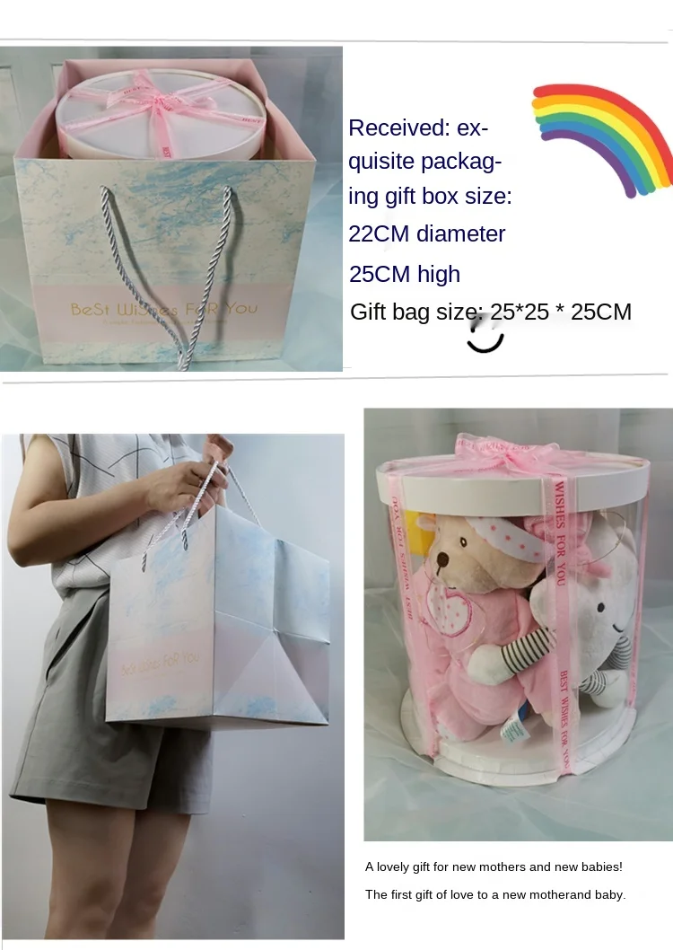 zq  Gift for First Month Celebration Hundred Days Gift Bag Newborn Toy Gift Box Mother Baby Products Baby Full-Year Gift Set