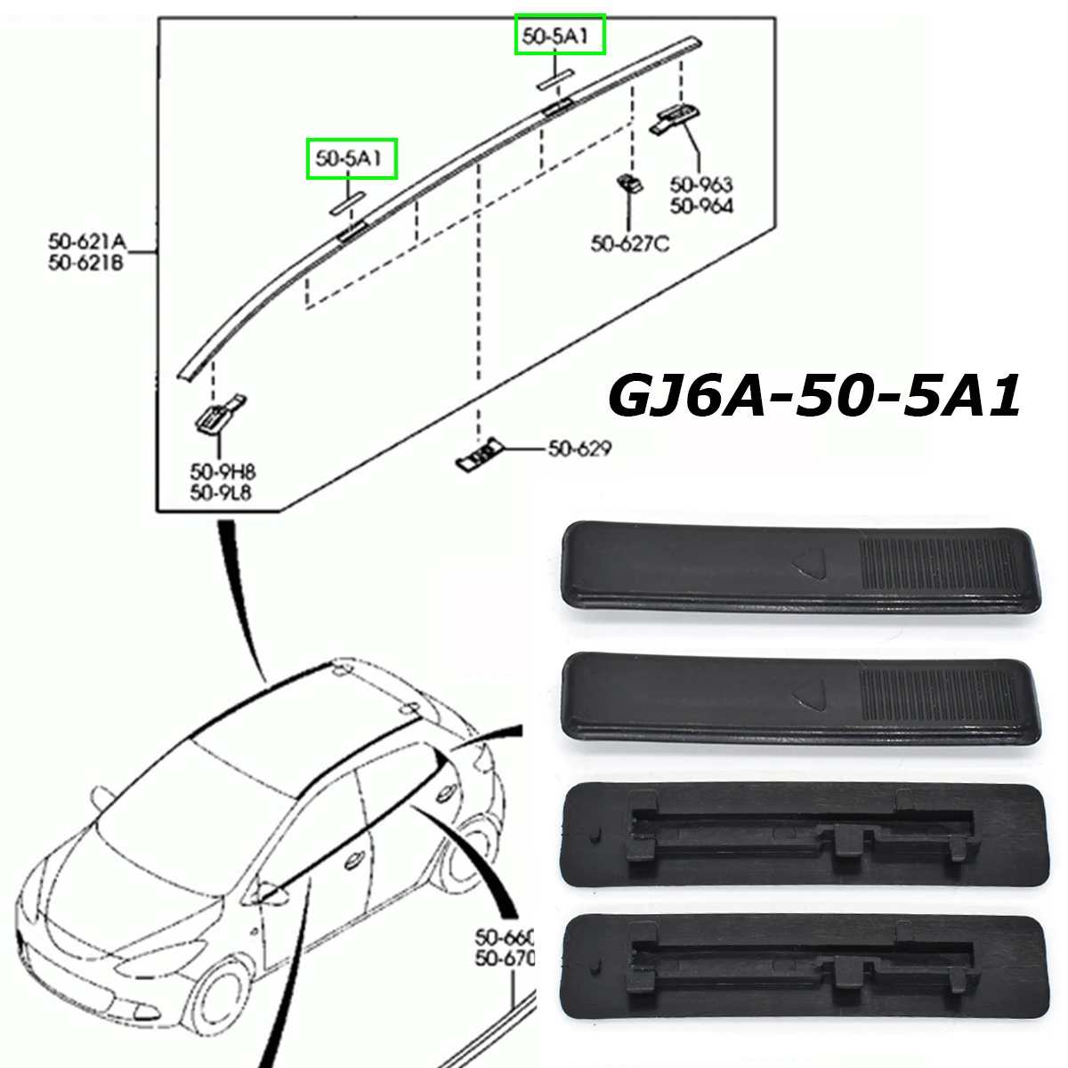 4x Car Roof Rail Rack Moulding Clip Trim Seal Drip Cover Cap Replacement For Mazda 2 3 5 6 CX5 CX7 CX9 GJ6A505A1 Auto Styling