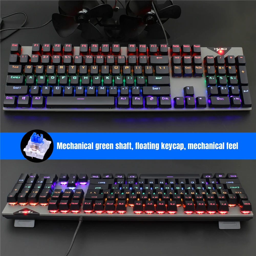 Mechanical Keyboard Wired Gaming Keyboard RGB Mix Backlit 104 Blue Switch For Game Laptop PC Lighting Effect Animation Practical