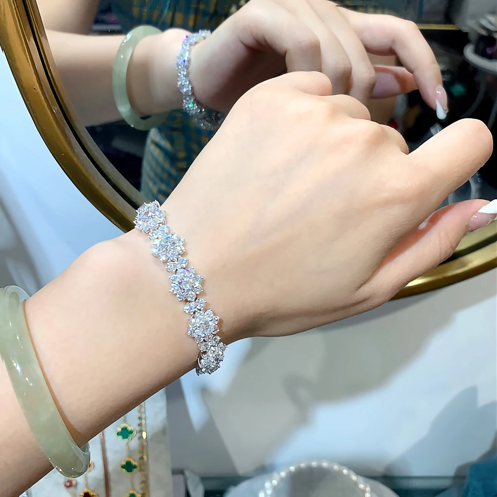 Luomansi Real S925 Silver Sun Flower Bracelet High Carbon Diamond Gemstone Bracelet for Women Jewelry Wholesale 16.5 CM