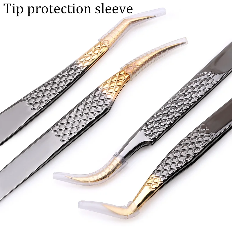 100% Closed High Quality Premium Black-Gold Eyelashes Tweezers Hand Anti-slip Design 3D 6D Lashes Extensions Makeup Tools