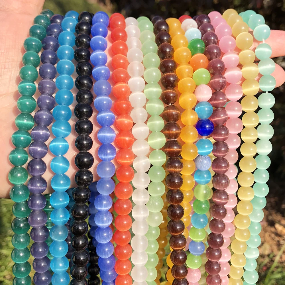 Natural Stone Pink White Blue Moonstone Cat Eye Beads For Jewelry Making Smooth Loose Beads Opal Diy Charm Bracelets Necklace