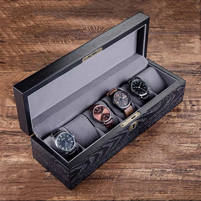 3/6/10 Slots Wood Watch Case Storage Box New Watch Box Organizer With Lock Black Watch Holder Fashion Watch Carry Case