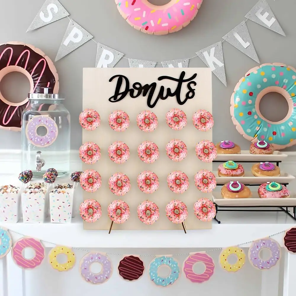 PATIMATE Donut Wall Holds Stand Sweet Cart Rustic Wedding Table Decor Doughnut Birthday Party Candy Bar Baby Shower Donut Party