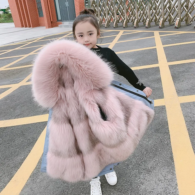 2024 Fashion winter Children Faux Fox Fur Coat Kid Boys Girls clothing Clothes Hooded Thick Warm Jacket Outerwear Parka snowsuit