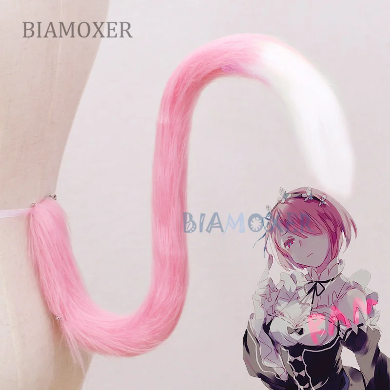 Plush Ear Tail Ram Rem Blue White Pink Cat lolita Gradient Tail Animal Re:Life in a different world from zero Cosplay Tail Prop