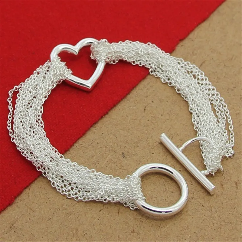 BABYLLNT High Quality 925 Sterling Silver Bracelets Multi-Line Tassel Heart Shaped Bracelet For Woman Charm Jewelry Wedding Gift