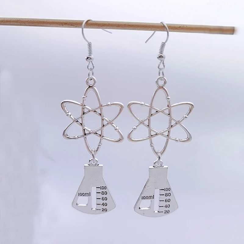 Chemist Chemistry Science Earrings W/ Ear Wires - Charms: Symbol of The Atom or Atom Molecule