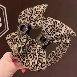 New Leopard Print Bow Headbands Hair Accessories Hair Ties Top-grade Rhinestone Bowknot Leopard Hair Clips Headdress Wholesale