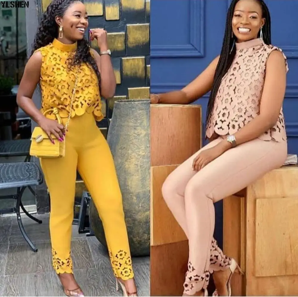 2 Pieces Set African Clothes Tops + Pants Suits Ankara African Dresses for Women Laser Firing Vetement Robe Africaine Femme 2019