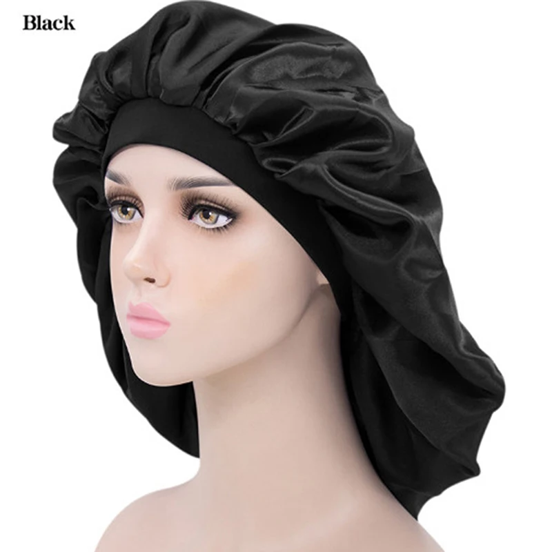 Cappello da notte per donna cappello da notte regola berretto in raso cappellino per lo Styling dei capelli cura dei capelli lunghi 29 stili testa di seta avvolgere cuffia da doccia strumenti per lo Styling dei capelli