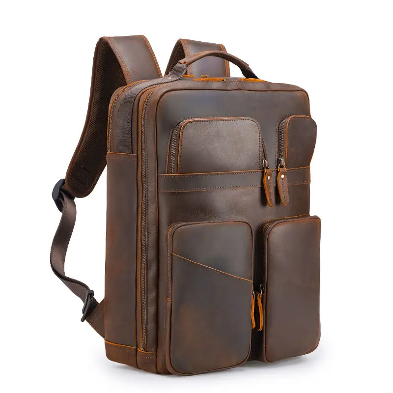 Men Genuine Leather Multifunction Backpack Large Capacity Travel Backpack 100% Genuine Leather Bagpack 15 16 17 Inch Laptop Bag