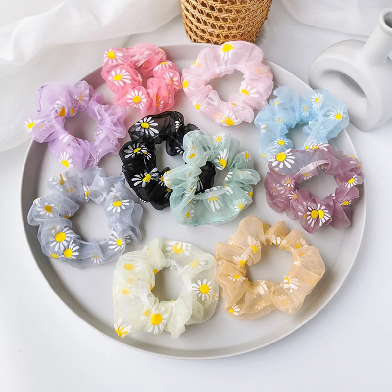 Woman Daisy Yarn Scrunchies Fashion Hair Ties Elastic Hairband Hair Accessories For Woman Hair Gum Head Ornaments Rubber Band