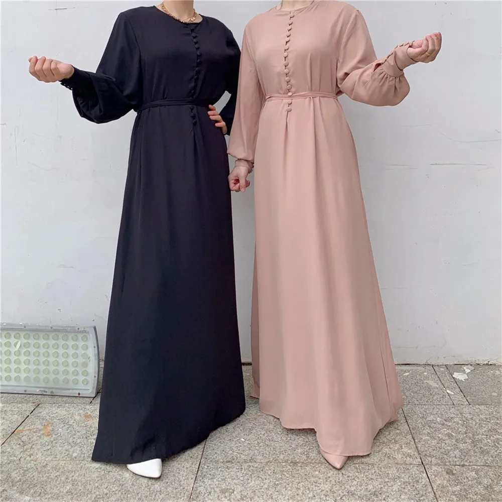 

Elegant Muslim Chiffon Long Dress Caftan Solid Color Robe Islamic Arabic Abaya Turkey Middle East Dubai Ramadan Gown Ethnic New