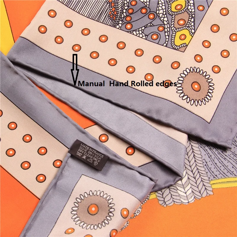 Manuelle Hand Gerollt Twill Seide Schal Frauen Sattel Druck Platz Schals Wraps Echarpe Seide Foulards Femme Bandana Dame Hijab 90CM – Detail 1