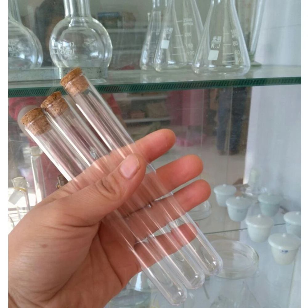 10Pcs 15X150Mm Transparent Laboratory Plastic Test Tubes with Caps Stoppers School Lab Supplies Accessories