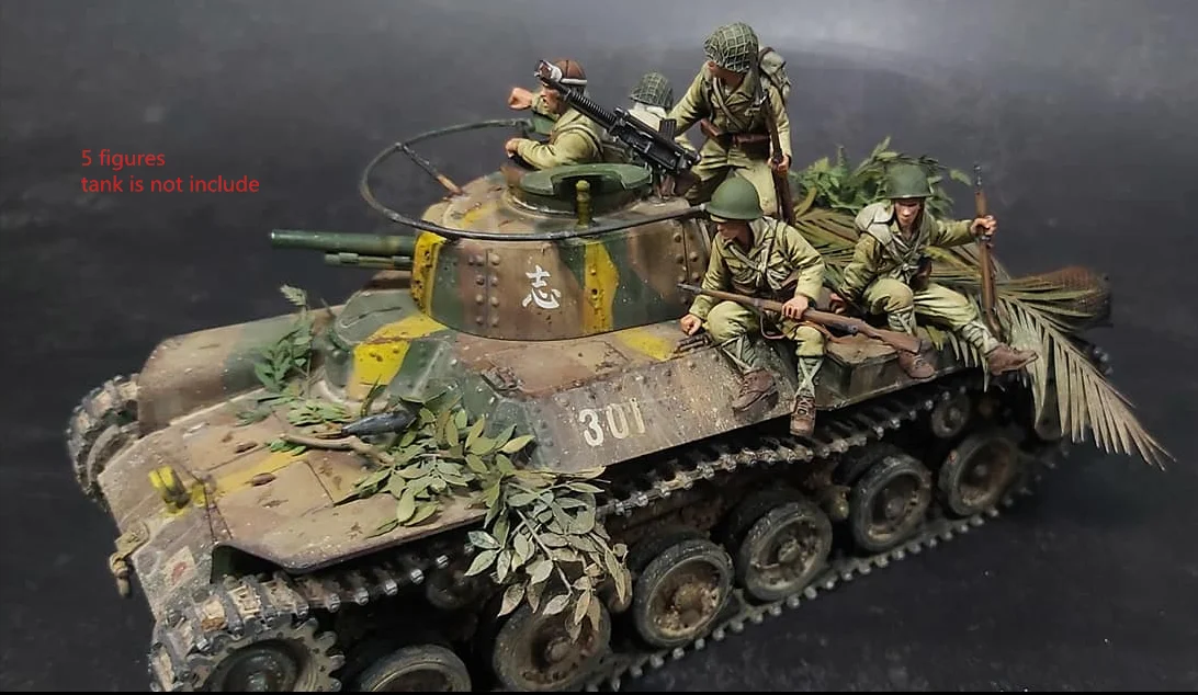 1/35 Resin Figure Model kits Military theme 5 Figures(Tank not included) Unassambled Unpainted 084