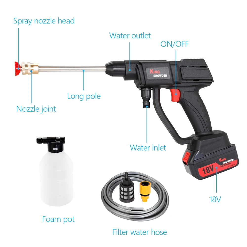 Cordless Portable Electric High Pressure Water Spray Gun Car Wash Pressure Water Nozzle Cleaning Machine for Makita 18V Battery