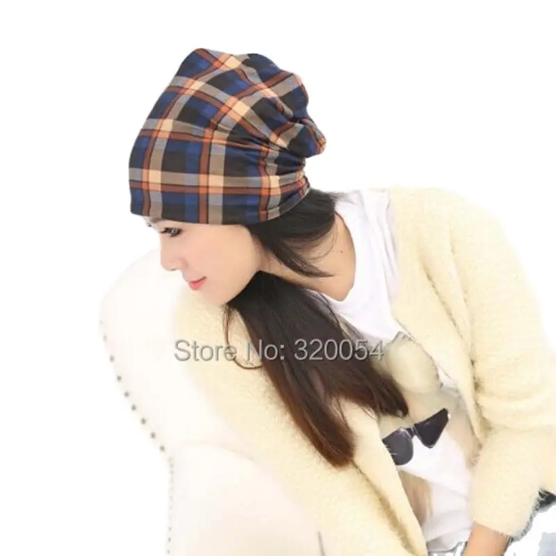 1 pcs New Women Autumn Fashion Knitting Empty Hat Grid Two Use Cotton Cap 4 Colors Free Shipping