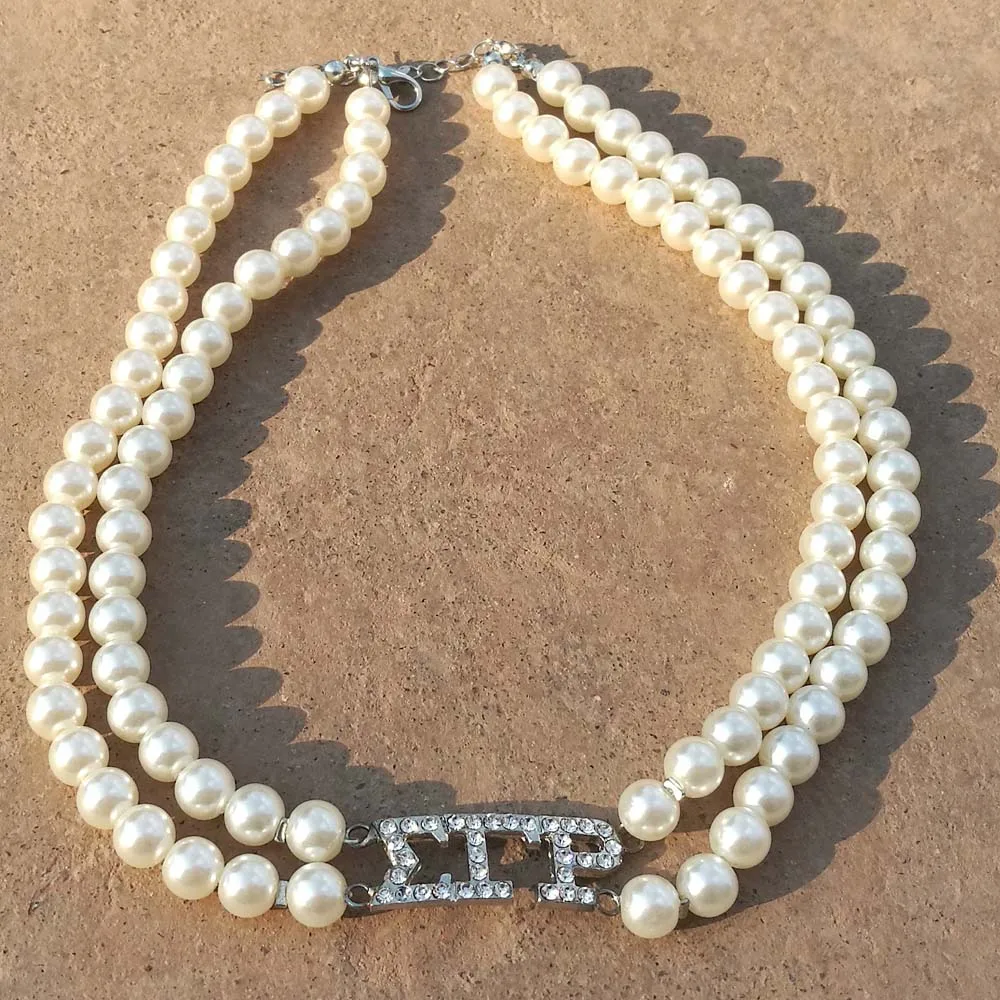 Greek Sigma Gamma Rho Sorority SGR double line Pearl Necklace Jewelry