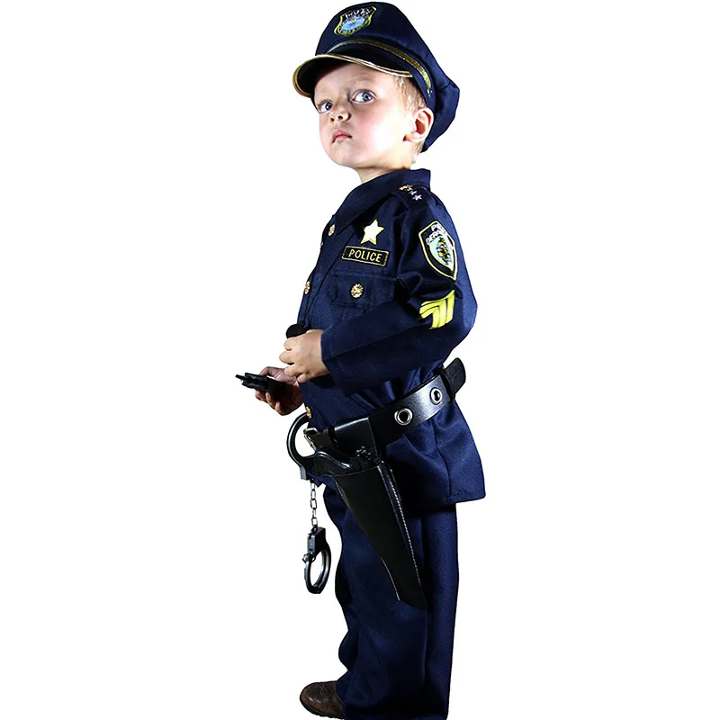 Kids Deluxe Police Officer Cosplay Costume Senior Police Officer Uniform Halloween Costume Full Sets Carnival Party Dress Up