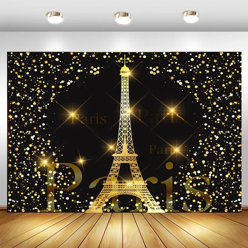 

Eiffel Tower Photography Backdrop Glitter Sequins Girls Birthday Party Photo Background Photocall Prop Decoration Banner