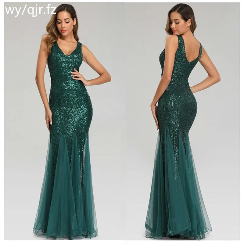 

HJQ-813#Evening Dress Long Golden Burgundy Dark blue Fishtail skirt Sequins Party Prom Dresses Wholesale women clothing Tight