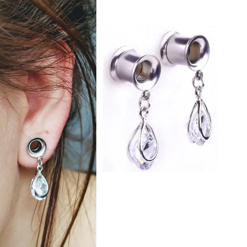 2 Pcs Ear Plugs Tunnels Ear Expansions Ear Reamer Ear Dilations Stainless Steel Earrings body jewelry  Stretches zircon stone