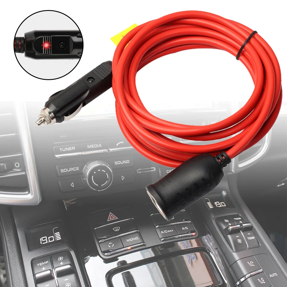 12V 24V Auto Charger Cable Female Socket Plug Car Cigarette Lighter Extension Cord 3.6 M Socket with 15A Fuse