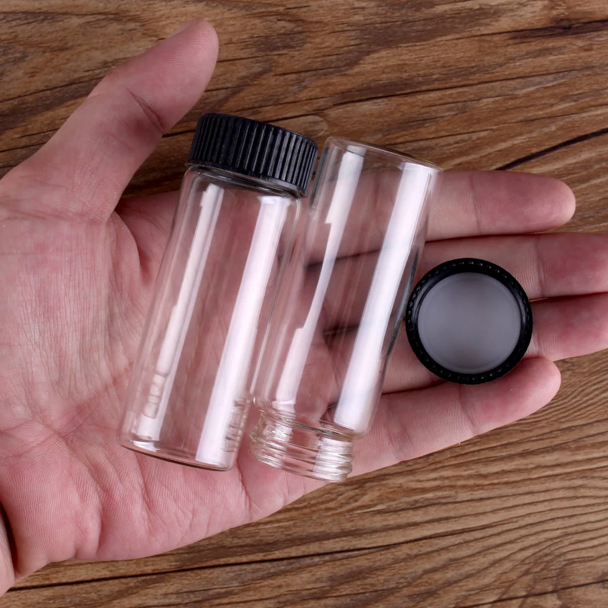 5pcs 40ml 30*80mm Glass bottle with Black Plastic Caps Clear Glass Jars Spice Jars Potion bottles Glass Vials for Wedding favors