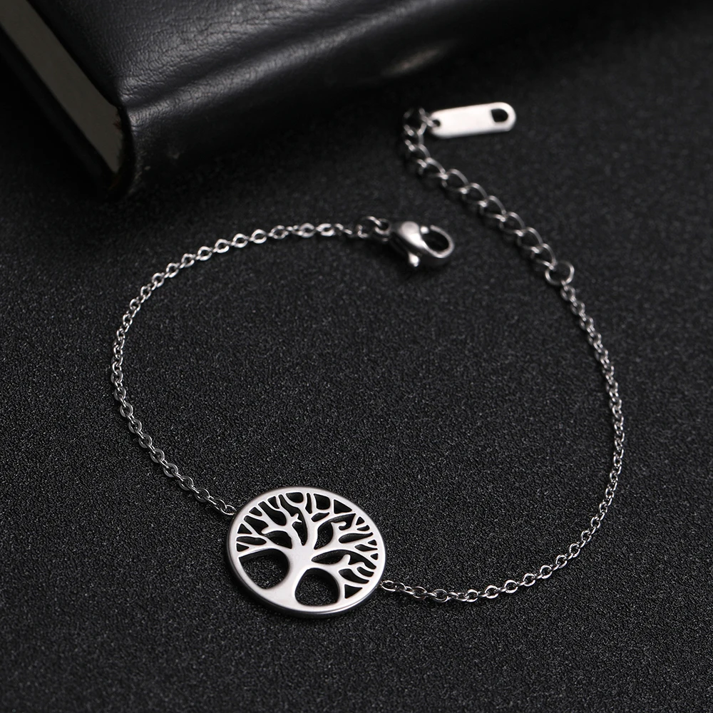 Skyrim Tree of Life Charm Bracelet Stainless Steel Adjustable Chain Bracelets Pulsera Vintage Amulet Jewelry Gift for Women Men