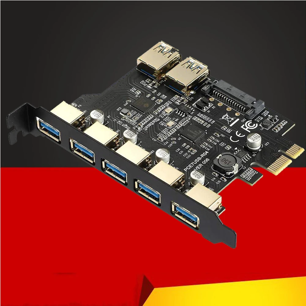 

H1111Z SuperSpeed USB 3.0 7 Port PCI-E Express card with a 15pin SATA Power Connector PCIE Adapter NEC720201 and GL3510 chipsets