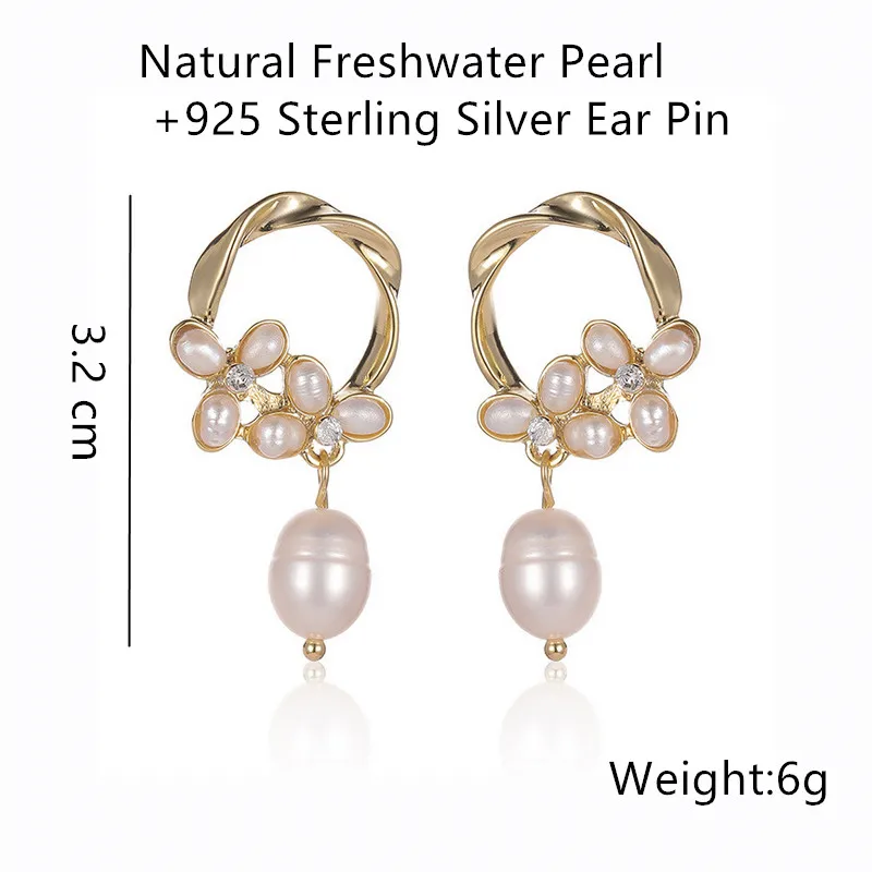 Statement Freshwater Pearl Earrings 14k Gold Plated Flower Chic Women Handmade Natural Beads Drop Earring Jewelry