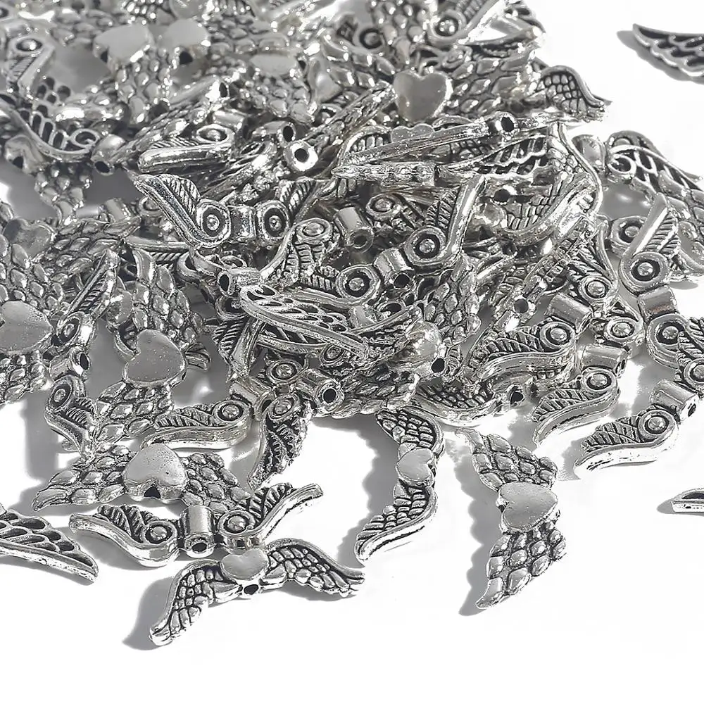 

10-50Pcs/Lot Mixed Angel Wing Charms Pendants Antique Silver Wing Charms for DIY Jewelry Making Bracelet Necklace Accessories