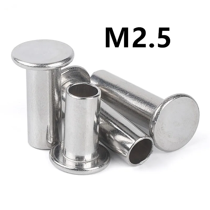 200PCS M2.5x3/4/5/6/8/10/12mm GB875 304 Stainless Steel Thin Head Semi-Tubular Rivets