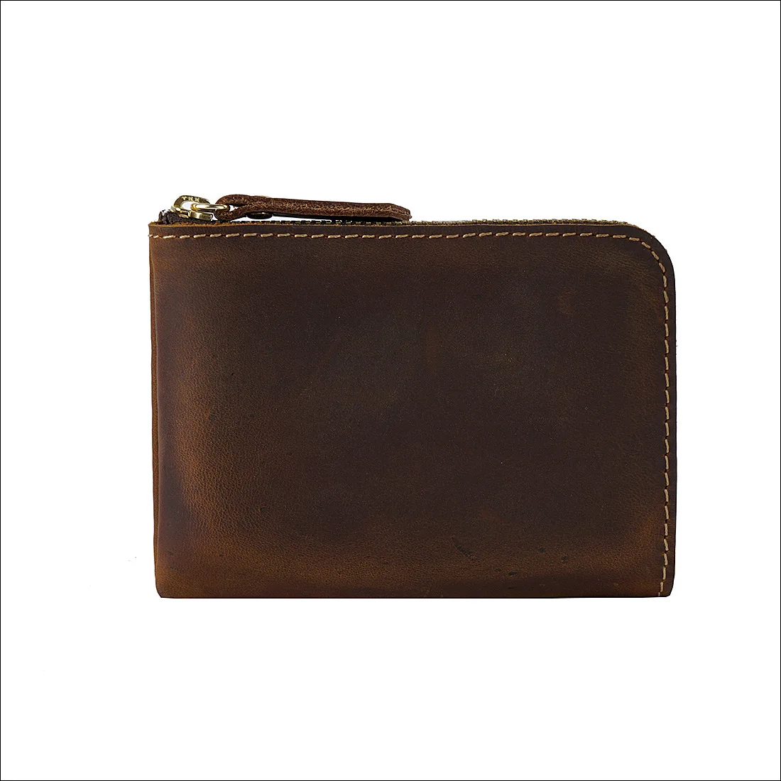 Handmade Mens Wallet Leather Genuine Short Vintage Zipper Wallet for Men Crazy Horse Leather Small Coin Pocket Money Bag