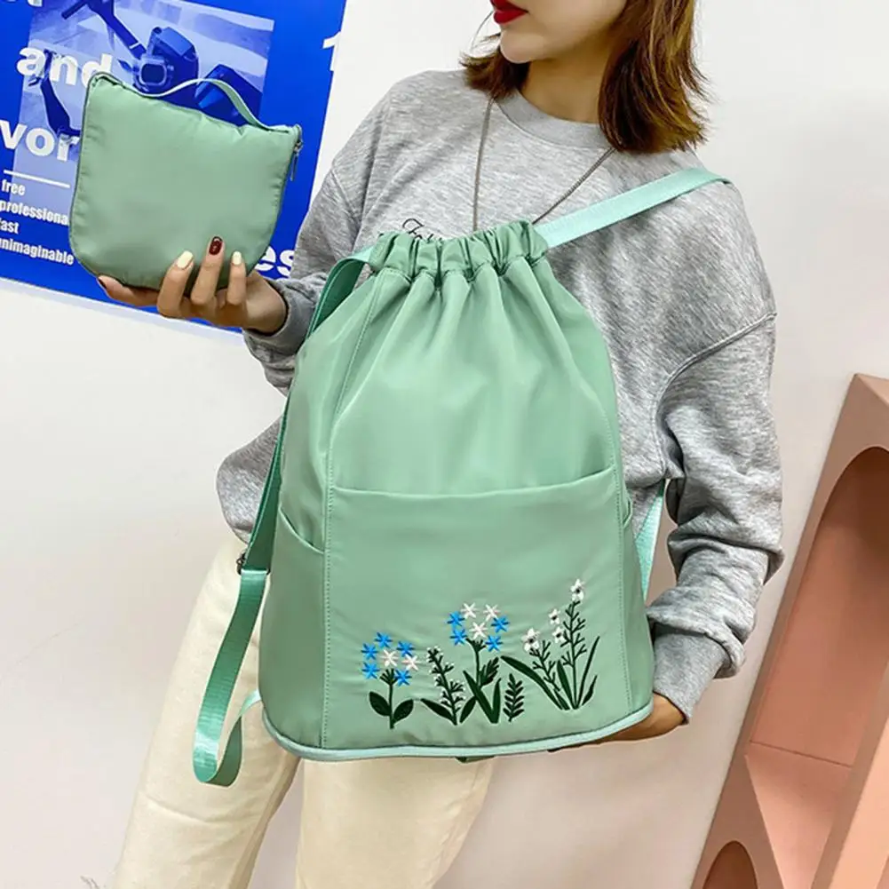 Drawstring Backpack Simple Travel Drawstring Bag Oxford Cloth Embroidery Design  Great Waterproof Drawstring Backpack Bag