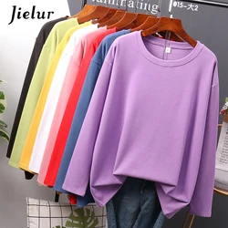 Jielur Autumn New T shirt Female Pure Color Slim Long Sleeve Women's T-shirts M-XXL Yellow White Basic Chic O-neck Tee Tops