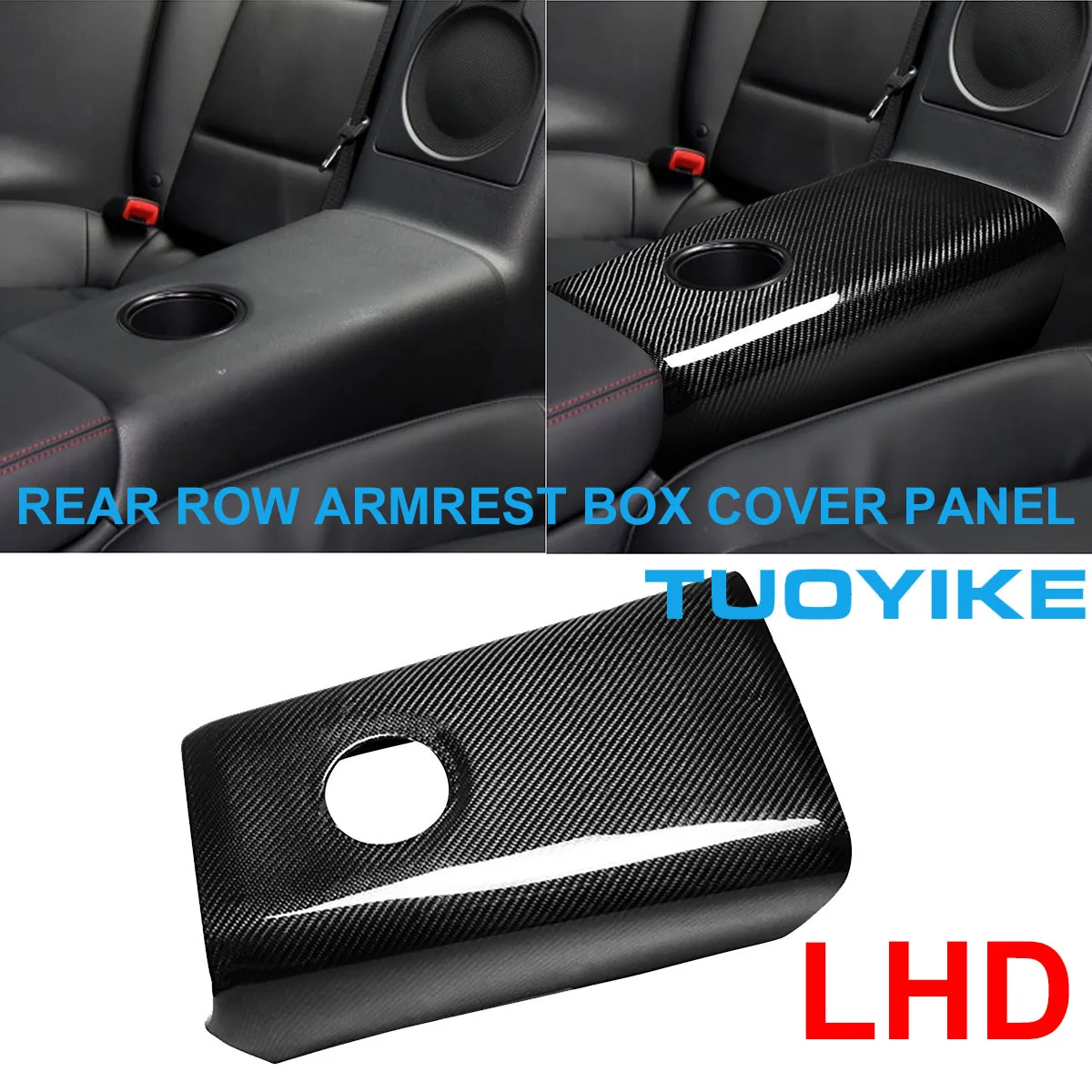 LHD Real Carbon Fiber Rear Row Armrest Box Cover Trim Sticker Decorative Panel For Nissan GTR GT-R R35 2008-2016