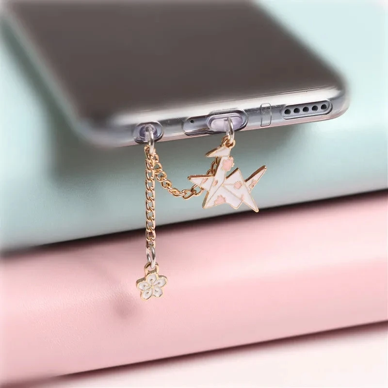 Cartoon Anti Dust Plug Charm Kawaii Anime Charge Port Plug Thousand Paper Cranes Mobile Phone Dust Plugs Cap Cute For iPhone