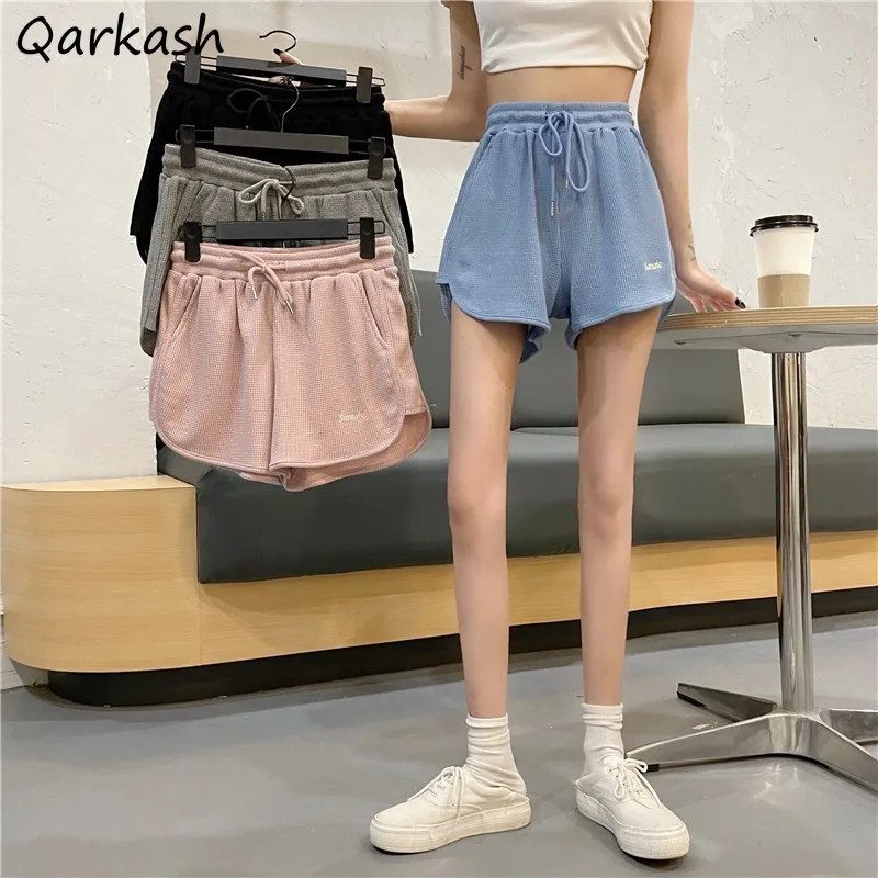 Women Shorts Loose Casual Elastic Waist Students Wide-leg Daily All-match Embroidery Streetwear Harajuku Summer Lace Up Trousers