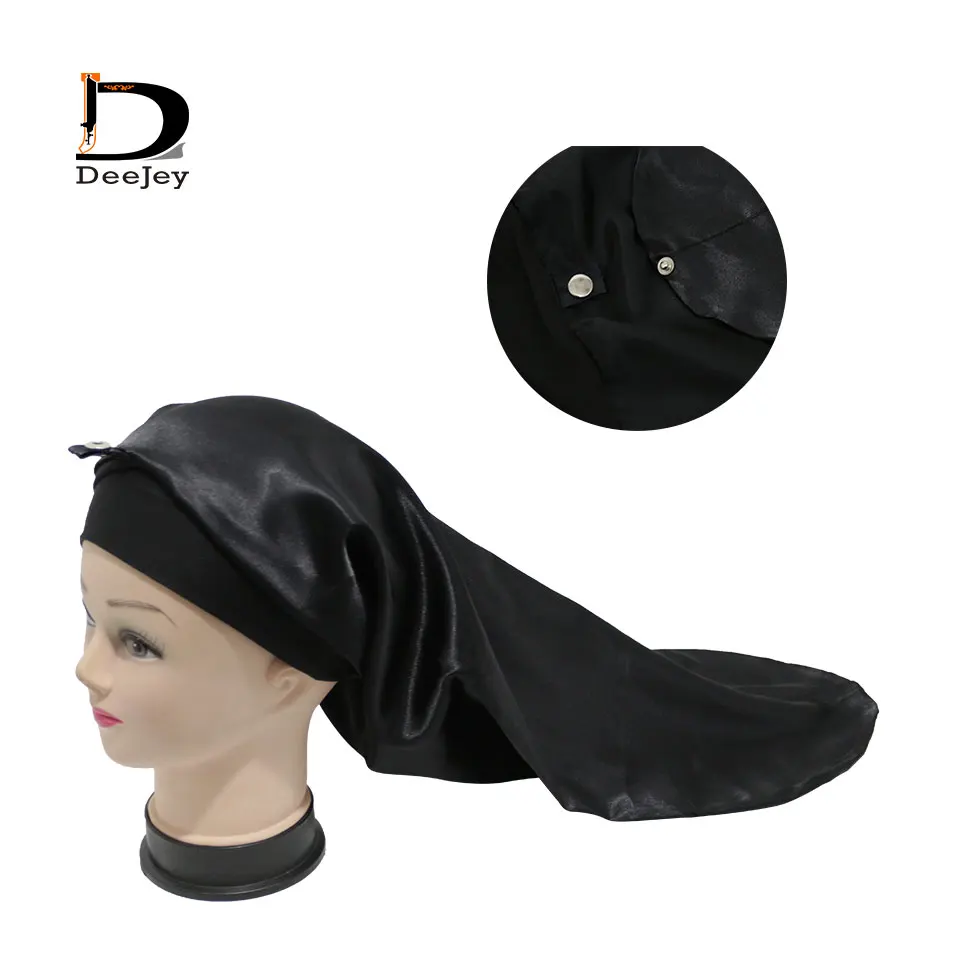 

Custom Logo Virgin Hair Extensions Wigs Satin Sleeping Long Bonnet with Button,Extended Size Clip Cap Bonnet